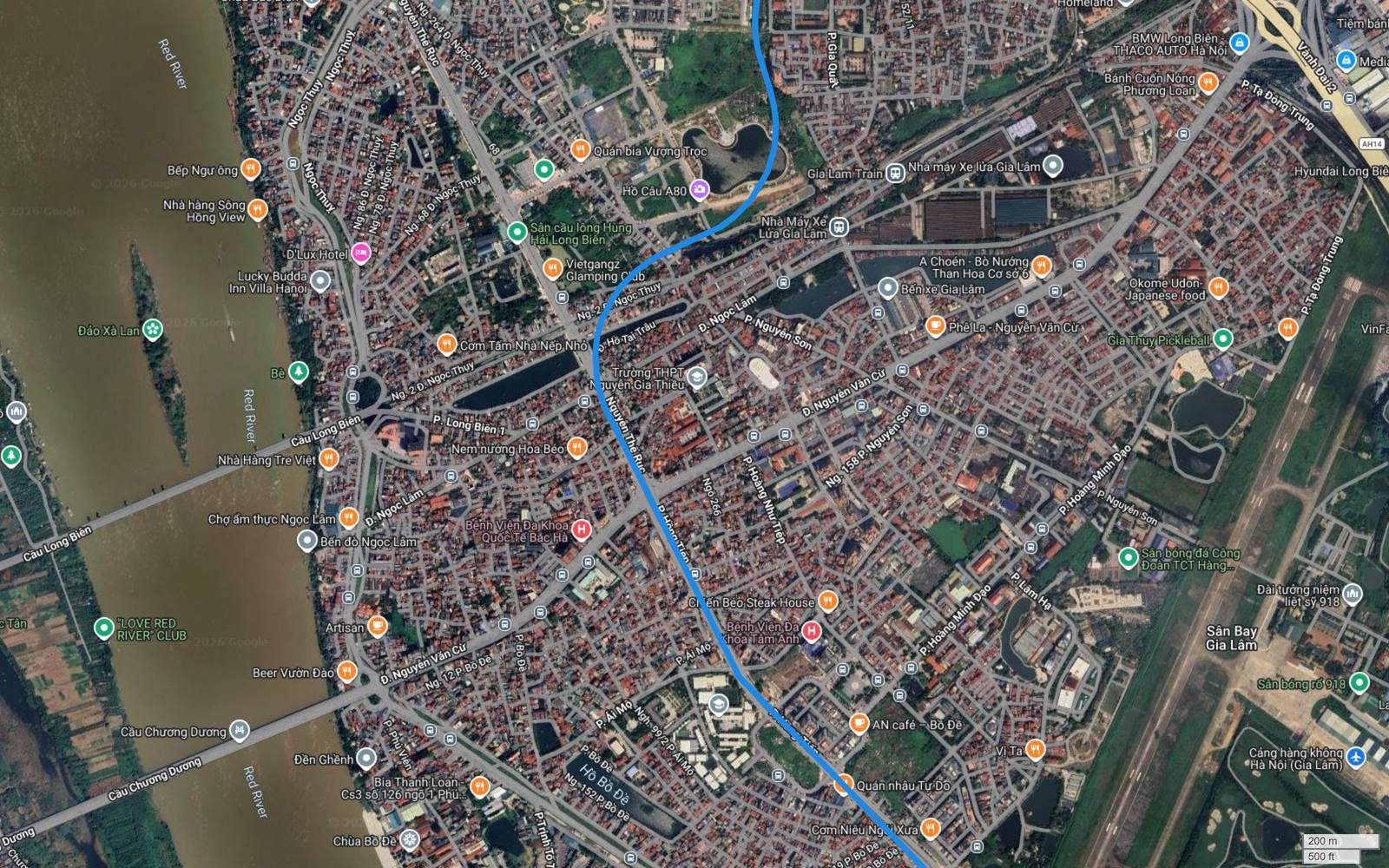 Hành lang metro số 2 Hà Nội đi giữa cụm Ga Gia Lâm, Bến xe Gia Lâm và trục Nguyễn Văn Cừ thuộc địa bàn Long Biên