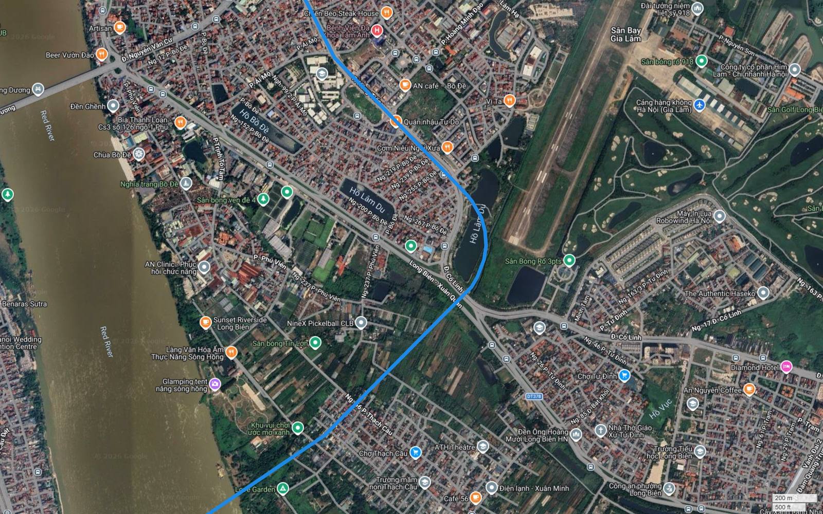 Tuyến metro số 2 Hà Nội qua địa bàn Bồ Đề, hồ Lâm Du, Thạch Cầu và Tư Đình trước khi ra bãi sông Hồng