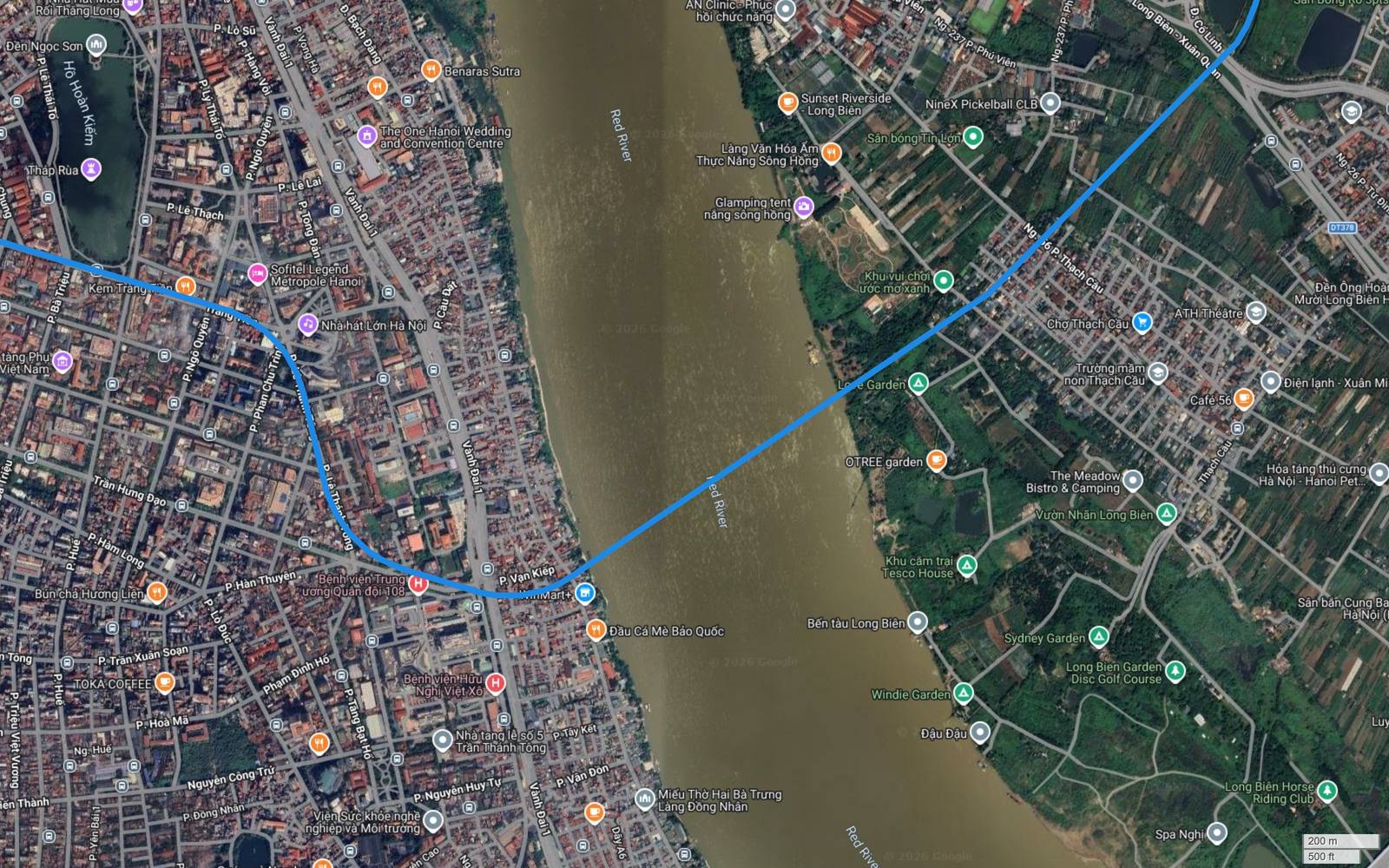 Tuyến metro số 2 Hà Nội vượt sông Hồng từ bãi Thạch Cầu vào địa bàn phố Vạn Kiếp, cạnh Bệnh viện Trung ương Quân đội 108