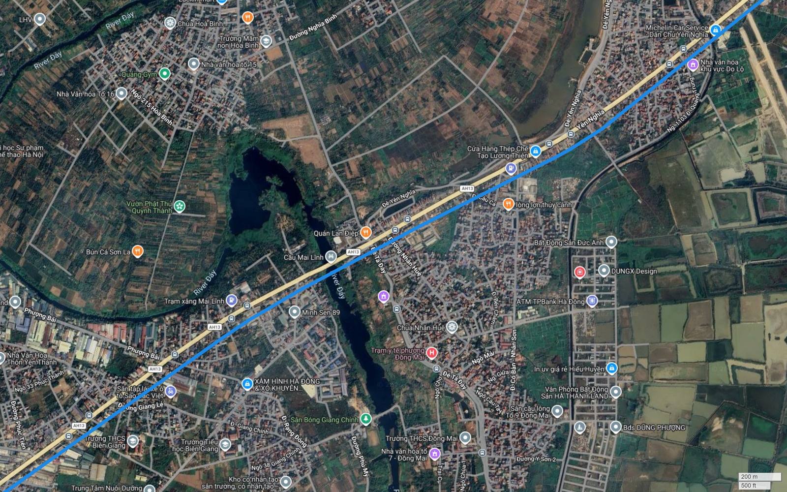 Tuyến metro số 2 Hà Nội vượt sông Đáy tại cầu Mai Lĩnh, đi qua địa bàn Đồng Mai và Biên Giang
