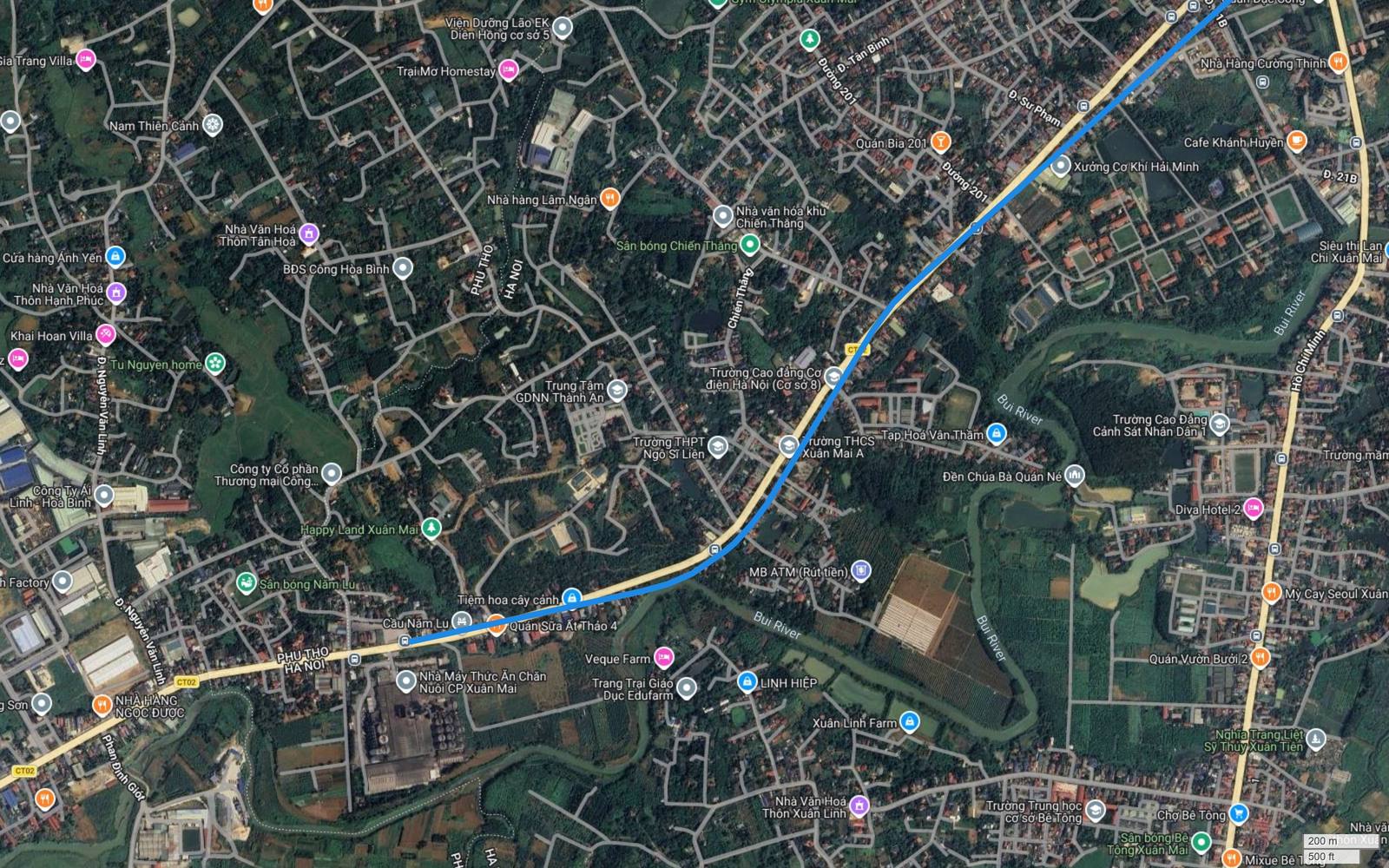 Địa bàn cuối cùng của tuyến metro số 2 Hà Nội tại khu cầu Năm Lu phía tây Xuân Mai, sát trục đường Hồ Chí Minh